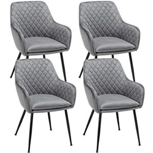 yaheetech 4pcs dining chairs counter lounge armrest chairs velvet modern chairs with backrest and upholstered seat for home kitchen and restaurant, grey