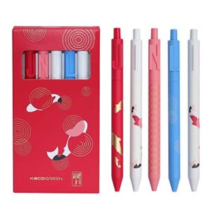 cute refillable ballpoint pens black ink for journaling writing quick dry gel ink pens 0.5mm assorted patterns for girls women (koi 5 pcs)