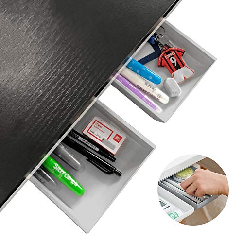 N-A Under Desk Storage Desk Drawers Organizer Large 2Pack Self-Adhesive Pop-Up Hidden Under Desk