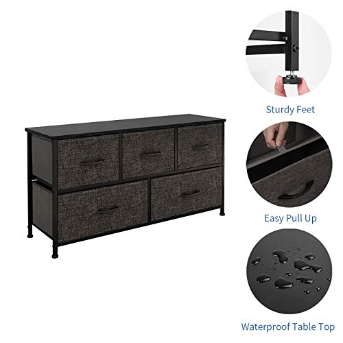 HOMOKUS 5 Drawer Fabric Storage Dressers for Bedroom, Closet Organizers and Storage, Storage Bins with Drawers for Bedroom, Closets & Nursery - Sturdy Steel Frame, Fabric Bins, Wooden Top - Dark Grey