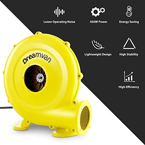 Air Blower for Inflatables- Inflatable Blower 450 Watt,0.6 HP Bounce House Blower for Jumper, Bouncy Castle Yellow Electric Air Pump Fan Commercial Blower