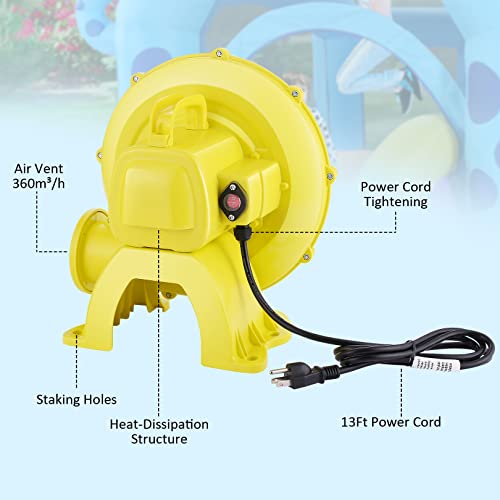 Air Blower for Inflatables- Inflatable Blower 450 Watt,0.6 HP Bounce House Blower for Jumper, Bouncy Castle Yellow Electric Air Pump Fan Commercial Blower