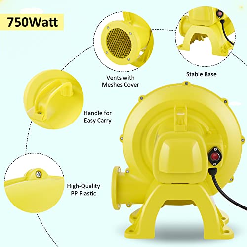 Air Blower for Inflatables- Inflatable Blower 450 Watt,0.6 HP Bounce House Blower for Jumper, Bouncy Castle Yellow Electric Air Pump Fan Commercial Blower