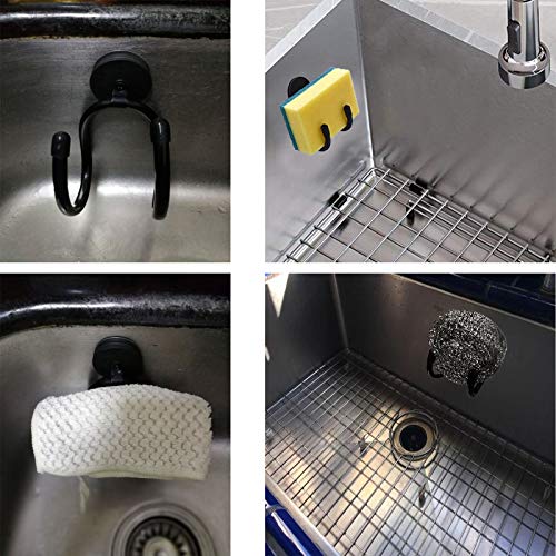 Magnetic Sink Caddy Hook Dish Cloth Towel Bar Dish Towel Holder Dish Drying Rack Towel Hook Hanger Great for Refrigerator, Kitchen Sink, Stove, Dishwasher. - Adjustable metal - Black