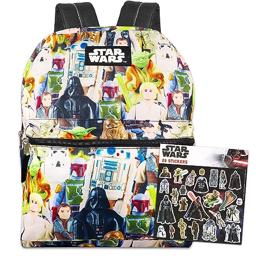 Disney Shop Star Wars Backpack for Boys Kids Bundle ~ Premium 15" Star Wars Schol Bag with Stickers (Star Wars School Supplies)