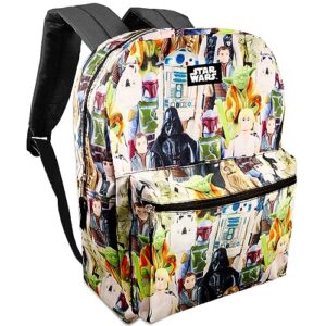 Disney Shop Star Wars Backpack for Boys Kids Bundle ~ Premium 15" Star Wars Schol Bag with Stickers (Star Wars School Supplies)