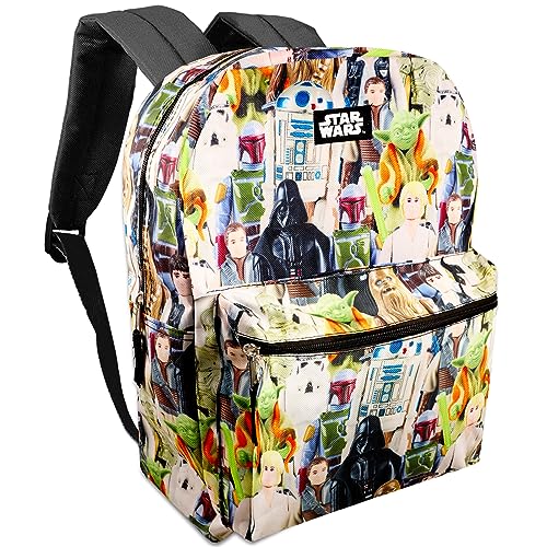 Disney Shop Star Wars Backpack for Boys Kids Bundle ~ Premium 15" Star Wars Schol Bag with Stickers (Star Wars School Supplies)