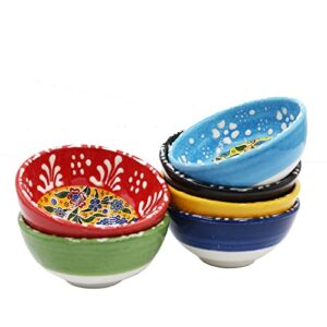 HeraCraft 6pcs Hand Painted Turkish Ceramic Snack Bowls 3.35''/8.5cm-74ml/2.5 oz Decorative Ottoman Tulips Design Multi-Purpose Cute Set - Pinch Sauce Dipping Finger Small Serving Bowls