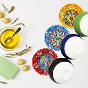 HeraCraft 6pcs Hand Painted Turkish Ceramic Snack Bowls 3.35''/8.5cm-74ml/2.5 oz Decorative Ottoman Tulips Design Multi-Purpose Cute Set - Pinch Sauce Dipping Finger Small Serving Bowls