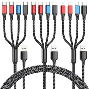 murnowy 3pack 5ft multi usb charging cable 3a, nylon braided universal 4 in 1 iphone charger cord with lightning/type c/micro connectors charge multiple devices at once, for cell phones tablets