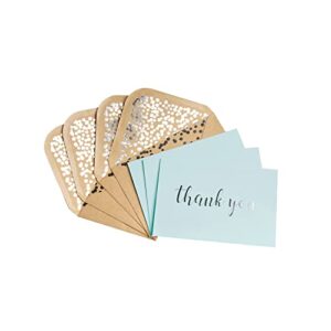 Thank You Cards - Blank 50 Pack Baby Blue Matte Finish Cards with Silver Foiled "Thank You" Printed with 52 Confetti Design Kraft Envelopes 4" x 6" - for Bridal Shower Baby Shower Birthday Party