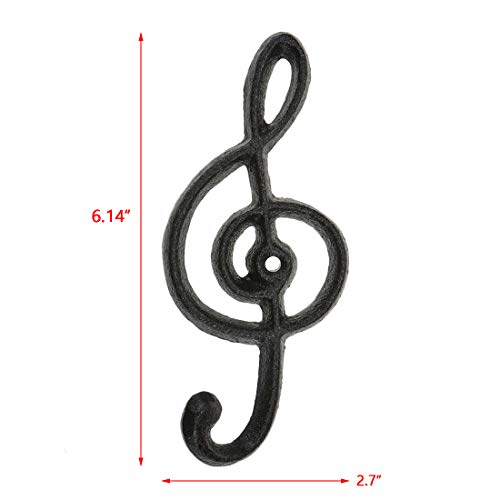 Bitray Decorative Hooks Musical Note Wall Hooks Black Cast Iron Wall Hanging Single Hook Hanging Clothes and Caps