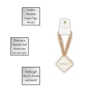 Santa Barbara Design Studio Sippin' Pretty Leather Decanter Liquor Tags, Set of 5, 2-Inch, White/Gold