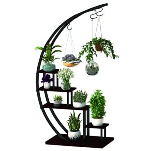gdlf5 tier metal plant stand creative half moon shape ladder flower pot stand rack for home patio lawn garden balcony holder black (1 pack)