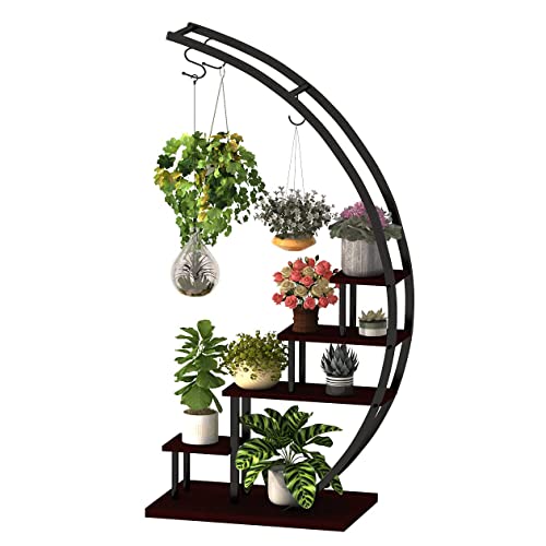 GDLF5 Tier Metal Plant Stand Creative Half Moon Shape Ladder Flower Pot Stand Rack for Home Patio Lawn Garden Balcony Holder Black (1 Pack)