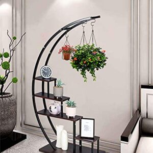 GDLF5 Tier Metal Plant Stand Creative Half Moon Shape Ladder Flower Pot Stand Rack for Home Patio Lawn Garden Balcony Holder Black (1 Pack)