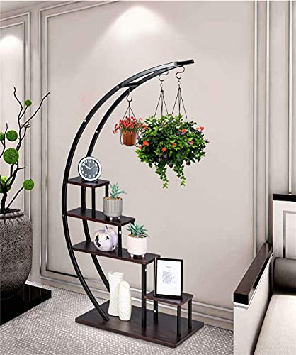 GDLF5 Tier Metal Plant Stand Creative Half Moon Shape Ladder Flower Pot Stand Rack for Home Patio Lawn Garden Balcony Holder Black (1 Pack)