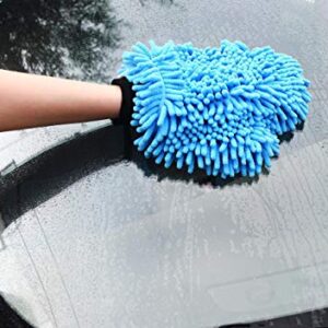 TeKX Premium Large Microfiber Chenille Car Wash Mitt and Car Wash Sponge Set (2 Pack), Washer Friendly, Soft and Scratch Free, Thumb Space Double Sided Mitt, Double Sided Sponge with Grip Band