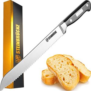 serrated bread knife 10 inch - ultra sharp bread slicing knife forged from german stainless steel 5cr15mov, hrc58, full tang kitchen bread knife for homemade, crusty&soft bread