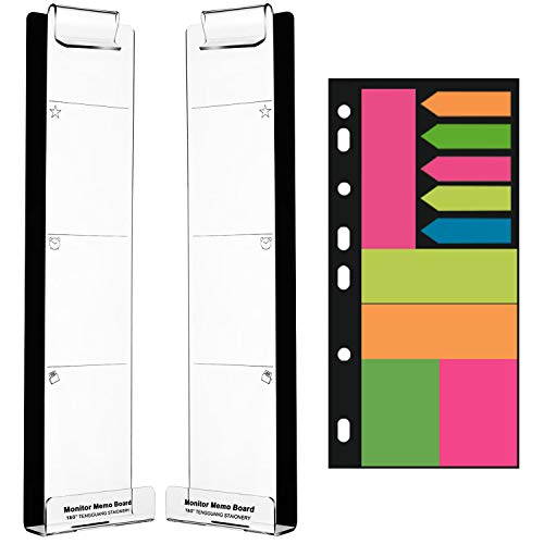 Barelove Multifunction Clear Computer Monitor Memo Boards, Set of 2 (Left & Right) Acrylic Screen Message Pad Side Panel Phone Holder, Utility Organizer for Office Desktop, with 1 Pack Sticky Notes