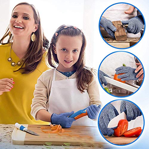 Kid Size Cut Resistant Gloves, Safety Gloves for Children Hand Protection, Maximum Child Protection for Cooking, Oyster Shucking and Garden (2 Pair)
