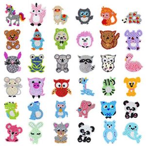laszola 36pcs diy diamond painting stickers kits for kids, 5d animal sticker paint with diamonds by numbers kits crafts set for children, boys and girls (version 1)