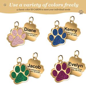 Personalized Engrave Pet ID Tags Paw Shape Custom Glitter Pet Supplies Engrave Name Number Elegant Plated Unique Gift for Cats Little Dogs (Pink)