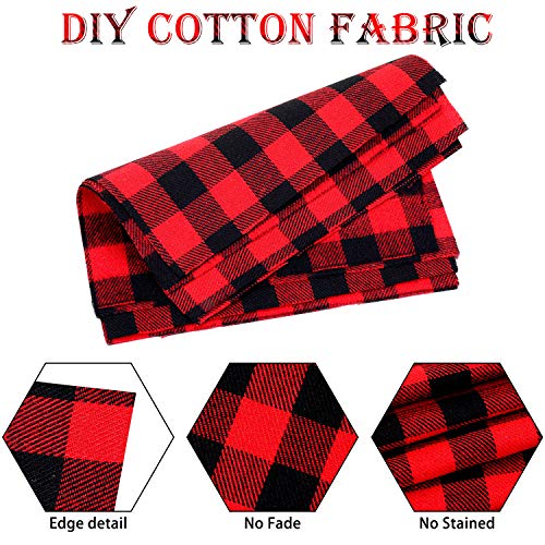 80 Pieces Plaid Fabric Buffalo Checks Plaid Christmas Fabric Plaid Fabric Squares Checkered Gingham Buffalo Check, 6 x 6 Inch for Sewing DIY Craft Home Festival Holiday Decoration (Red-Black)