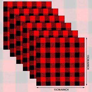 80 Pieces Plaid Fabric Buffalo Checks Plaid Christmas Fabric Plaid Fabric Squares Checkered Gingham Buffalo Check, 6 x 6 Inch for Sewing DIY Craft Home Festival Holiday Decoration (Red-Black)