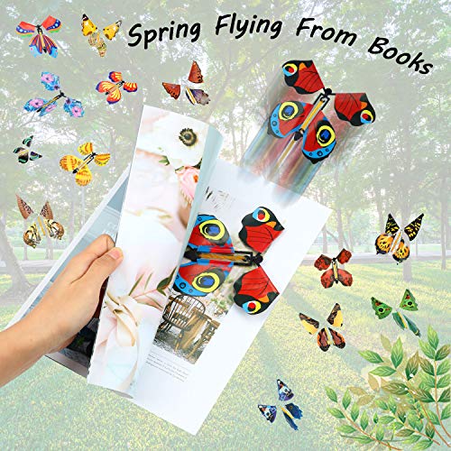 40 Pieces Magic Flying Butterfly Butterfly Gift Box Wind up Fairy Butterfly in The Book Romantic Rubber Band Powered Butterfly Toys for Birthday Anniversary Wedding Christmas