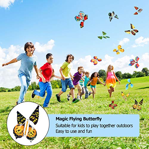 40 Pieces Magic Flying Butterfly Butterfly Gift Box Wind up Fairy Butterfly in The Book Romantic Rubber Band Powered Butterfly Toys for Birthday Anniversary Wedding Christmas