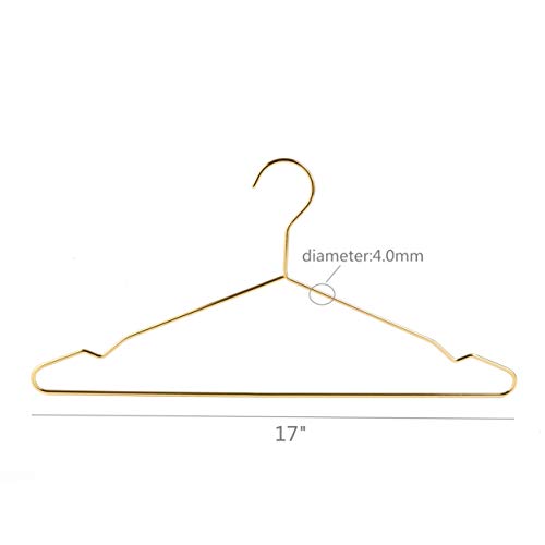 Better to U 17 Inch Gold Metal Hanger Adult Clothes 50 Pack, 4.0mm Heavy Duty Shirt Blouse Hanger for Coat Suit Bridal Boutique, Space Saving Slim Wire Hanger for Camisole Trousers Wedding Dress