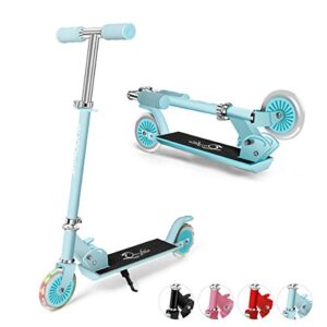 scooters for kids ages 4-10，folding kick scooter with 2 led light up wheels for girls boys child toddler，3 adjustable handle height