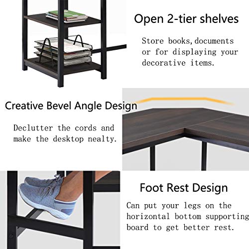 Basic Houseware 59" L Shaped Gaming Desks L-Shaped Computer Desk with Shelves Industrial Corner Desk Gaming Table Workstation for Home Office