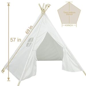 Ogrmar Kids Teepee Play Tent Foldable White Canvas Kids Playhouse Portable Kids Tent for Girls and Boys to Play Indoor and Outdoor