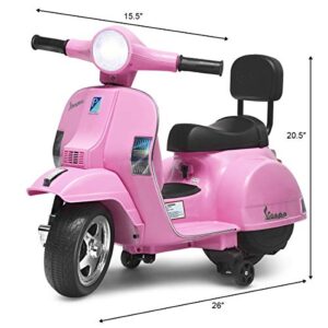 Costzon Kids Vespa Scooter, 6V Battery Powered Ride on Motorcycle w/Training Wheels, Music & Horn, LED Lights, Forward/Reverse, Rechargeable Electric Vehicle Gift for Toddler Boys Girls (Pink)