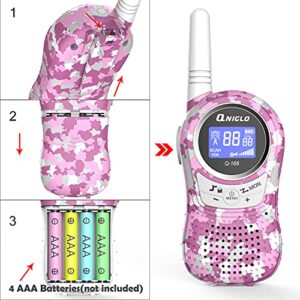 QNIGLO Q168 Pink Walkie Talkies for Girls, 22 Channels and 2 Miles Long Range Girls Walkie Talkies Set, Perfect Outdoor Adventure Camping Game Gift Toys for Boys Girls Age 3-12