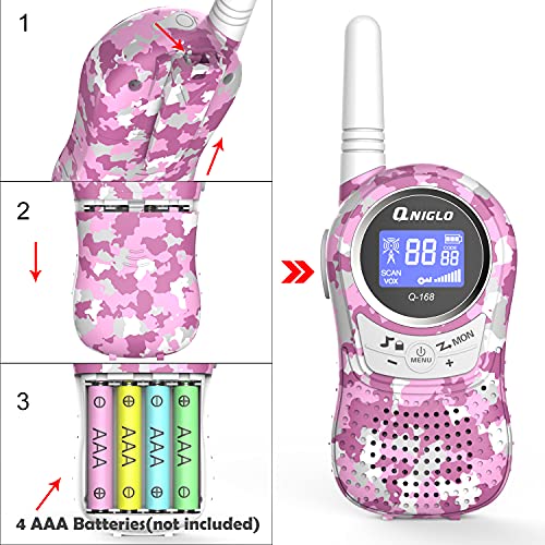 QNIGLO Q168 Pink Walkie Talkies for Girls, 22 Channels and 2 Miles Long Range Girls Walkie Talkies Set, Perfect Outdoor Adventure Camping Game Gift Toys for Boys Girls Age 3-12