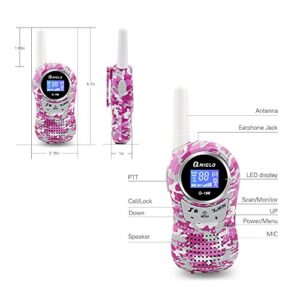 QNIGLO Q168 Pink Walkie Talkies for Girls, 22 Channels and 2 Miles Long Range Girls Walkie Talkies Set, Perfect Outdoor Adventure Camping Game Gift Toys for Boys Girls Age 3-12