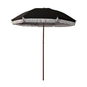 Ø 2m/6.6ft tassel beach parasol black windproof and rainproof outdoor sun umbrella courtyard decorative umbrellas, for garden patio pool lawn