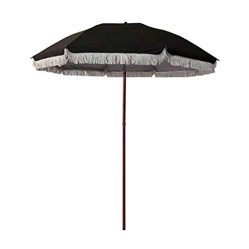 Ø 2m/6.6ft Tassel Beach Parasol Black Windproof and Rainproof Outdoor Sun Umbrella Courtyard Decorative Umbrellas, for Garden Patio Pool Lawn