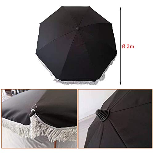 Ø 2m/6.6ft Tassel Beach Parasol Black Windproof and Rainproof Outdoor Sun Umbrella Courtyard Decorative Umbrellas, for Garden Patio Pool Lawn