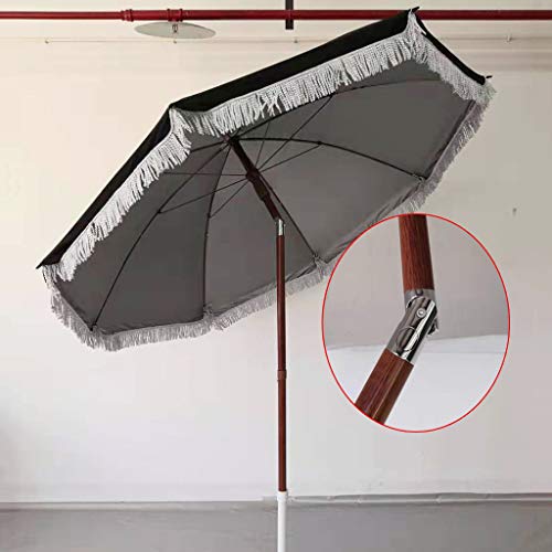 Ø 2m/6.6ft Tassel Beach Parasol Black Windproof and Rainproof Outdoor Sun Umbrella Courtyard Decorative Umbrellas, for Garden Patio Pool Lawn