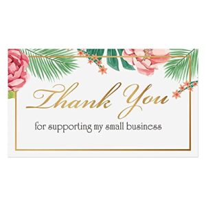 thank you for supporting my small business cards (3.5 x 2 inches - 100 business cards), floral thank you note cards for online, retail store, handmade goods, customer package inserts