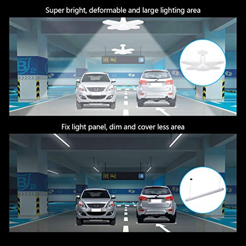 4 Pack LED Garage Lights, 60W 6000LM Deformable Garage Ceiling Light, E26 Dimmable Garage Light, 6500K LED 4-Leaf Light for Garage Workshop Warehouse Basement