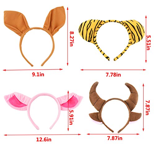 12 Pcs Zoo Animals Ears Headband Jungle Safari Animals Hairbands Plush Cartoon Headbands Elephant Lion Giraffe Tiger Zebra Leopard Cow Pig Ears Cosplay Hair Hoop for Birthday Halloween Costume Party