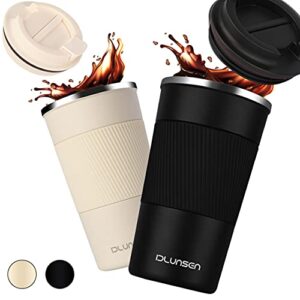 dlunsen travel mug insulated tumblers cup, upgraded double walled coffee cup, vacuum insulation stainless steel with leakproof lids coffee mug, eco-friendly reusable cup for coffee, tea 17.5oz, black