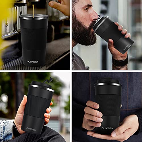 Dlunsen Travel Mug Insulated Tumblers Cup, Upgraded Double Walled Coffee Cup, Vacuum Insulation Stainless Steel with Leakproof Lids Coffee Mug, Eco-Friendly Reusable Cup for Coffee, Tea 17.5oz, Black