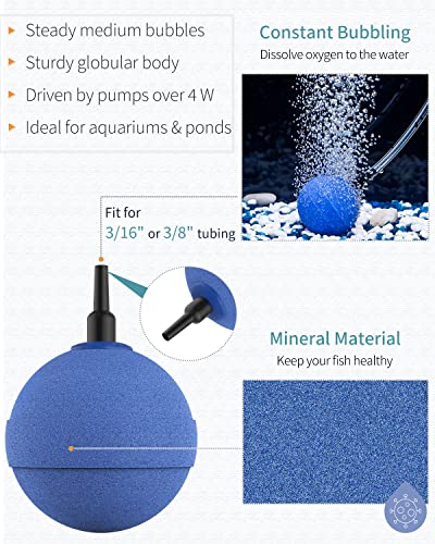 Pawfly Aquarium Air Stone Bubbler 2 Inch Ball-Shape Bubble Release Tool Oxygen Diffuser for Air Pumps Fish Tanks Buckets Ponds and DWC Reservoirs, 4 Pack