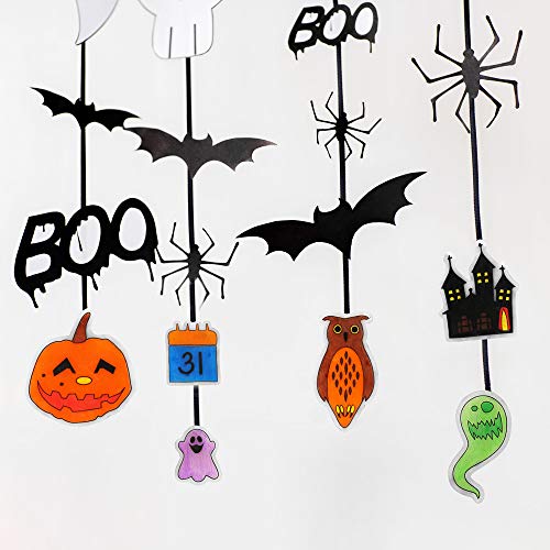 Auihiay 145 Pieces Halloween Heat Shrink Plastic Sheet Kit Include 8 Shrink Paper with Halloween Patterns, 4 Blank Shrink Film Papers, Hole Punch, Keychains, Pencils for Kids DIY Creative Craft